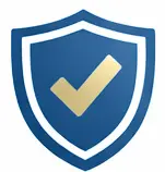 A blue shield icon with a gold checkmark in the center, symbolizing security, protection, or verified status.