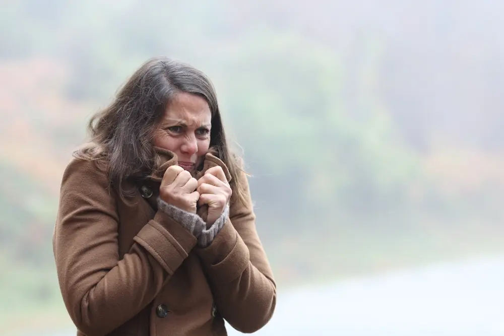 Woman outside in the cold